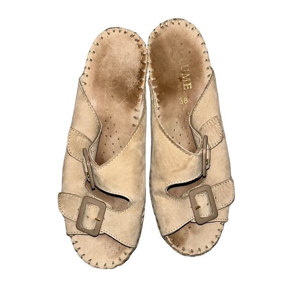 LA PLUME LADIES SANDALS‎ 38 BEIGE TAN 2 STRAP LEATHER SLIP ONS - Picture 4 of 11